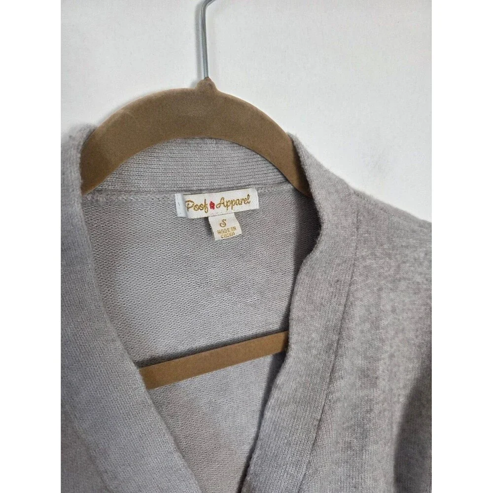 Poof Gray Cardigan Sweater Short Cozy Soft Academia Preppy Twee Old Money Small